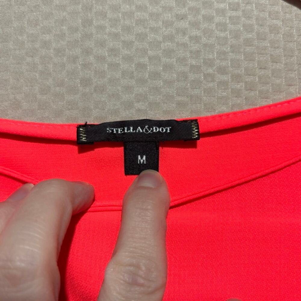 Stella & Dot Soiree Neon Orange Coral Blouse Metallic Striped Cuffs Women's M - Picture 4 of 9